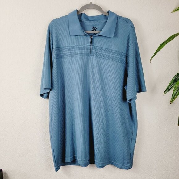 R&R Casuals Sz XXL 1/4 Zip Polo Shirt Collared Blue Business Casual Ribbed Soft - Picture 1 of 8